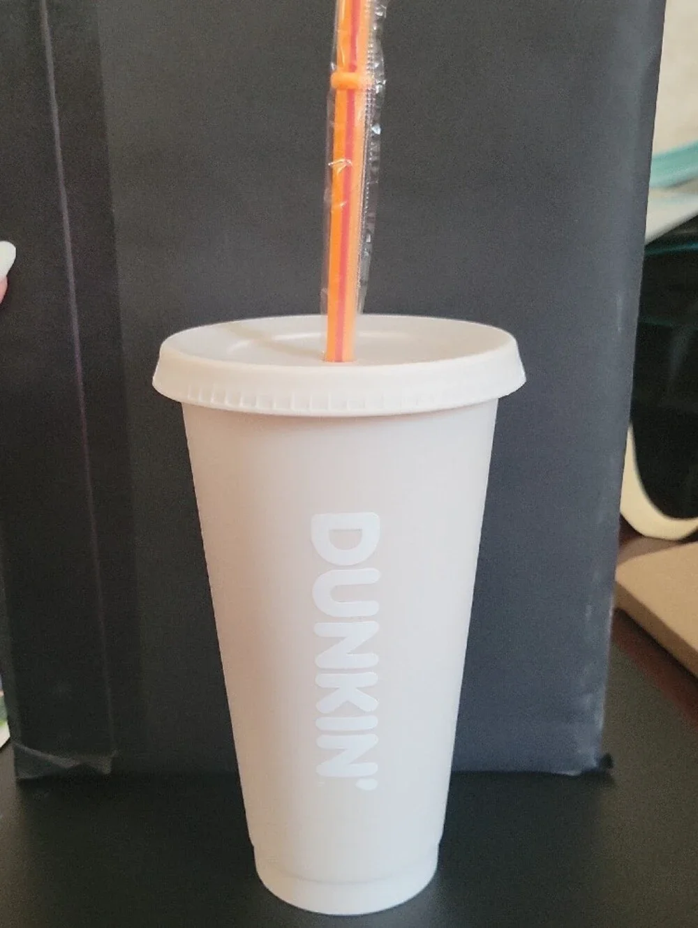 Parke DUNKIN' LIMITED EDITION White Party Cup with Pink Logo and Orange Straw